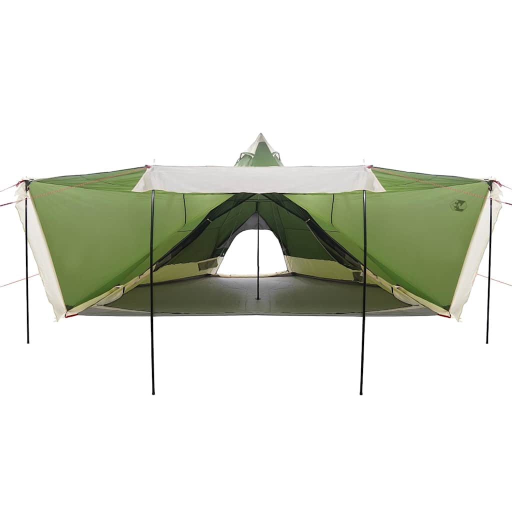 Detail van de vidaXL 8-persoons tipitent in groen, met luifel en openingen aan de zijkanten.