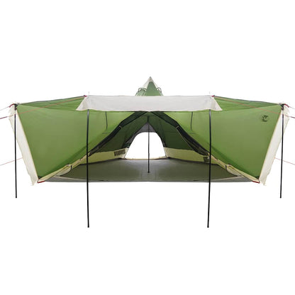Detail van de vidaXL 8-persoons tipitent in groen, met luifel en openingen aan de zijkanten.