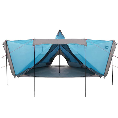 Zijaanzicht van de vidaXL Tipitent 8-persoons in waterdicht blauw, met open ingangen.
