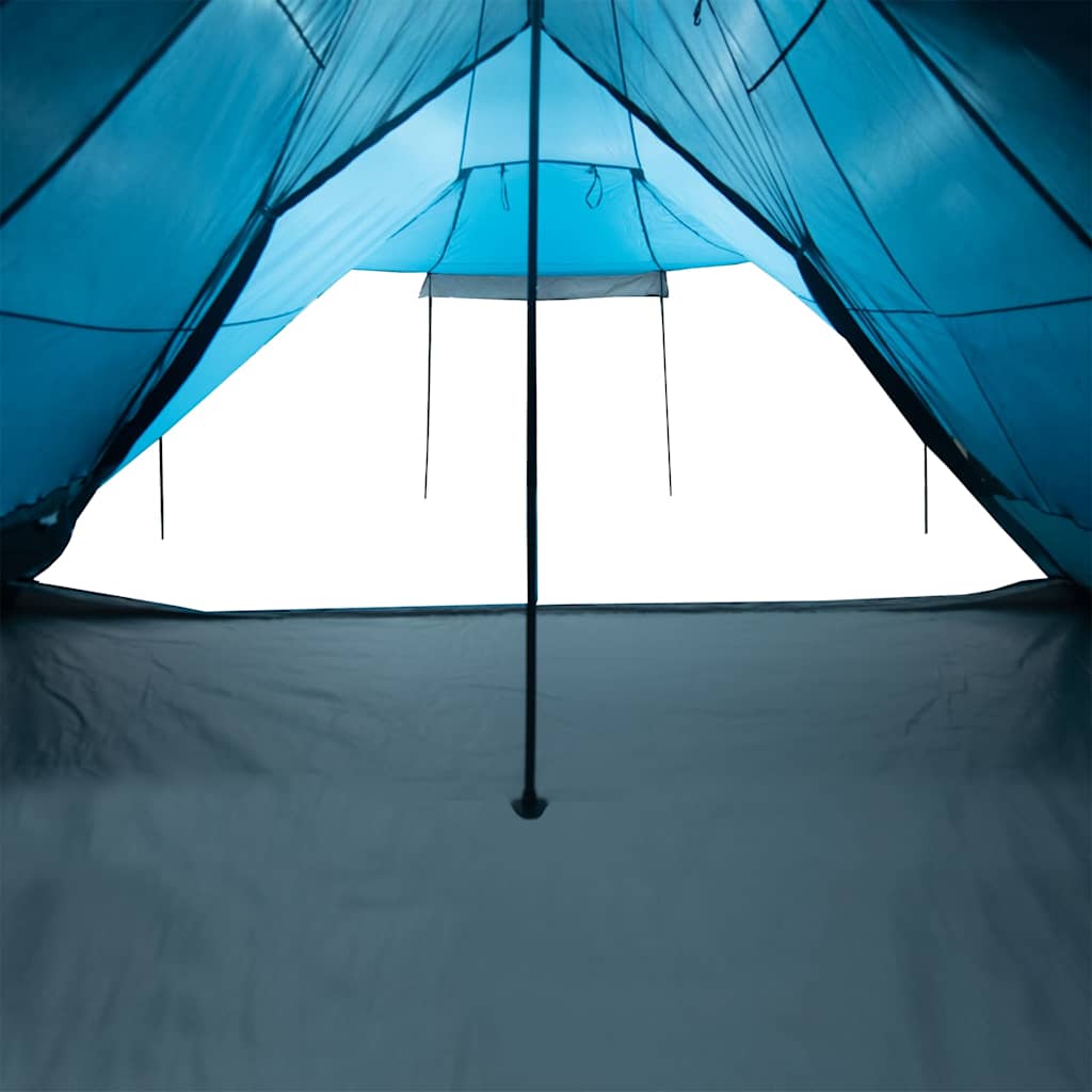 Detail van de binnenkant van de vidaXL tipitent met blauwe tentdoek en centrale steunstok.
