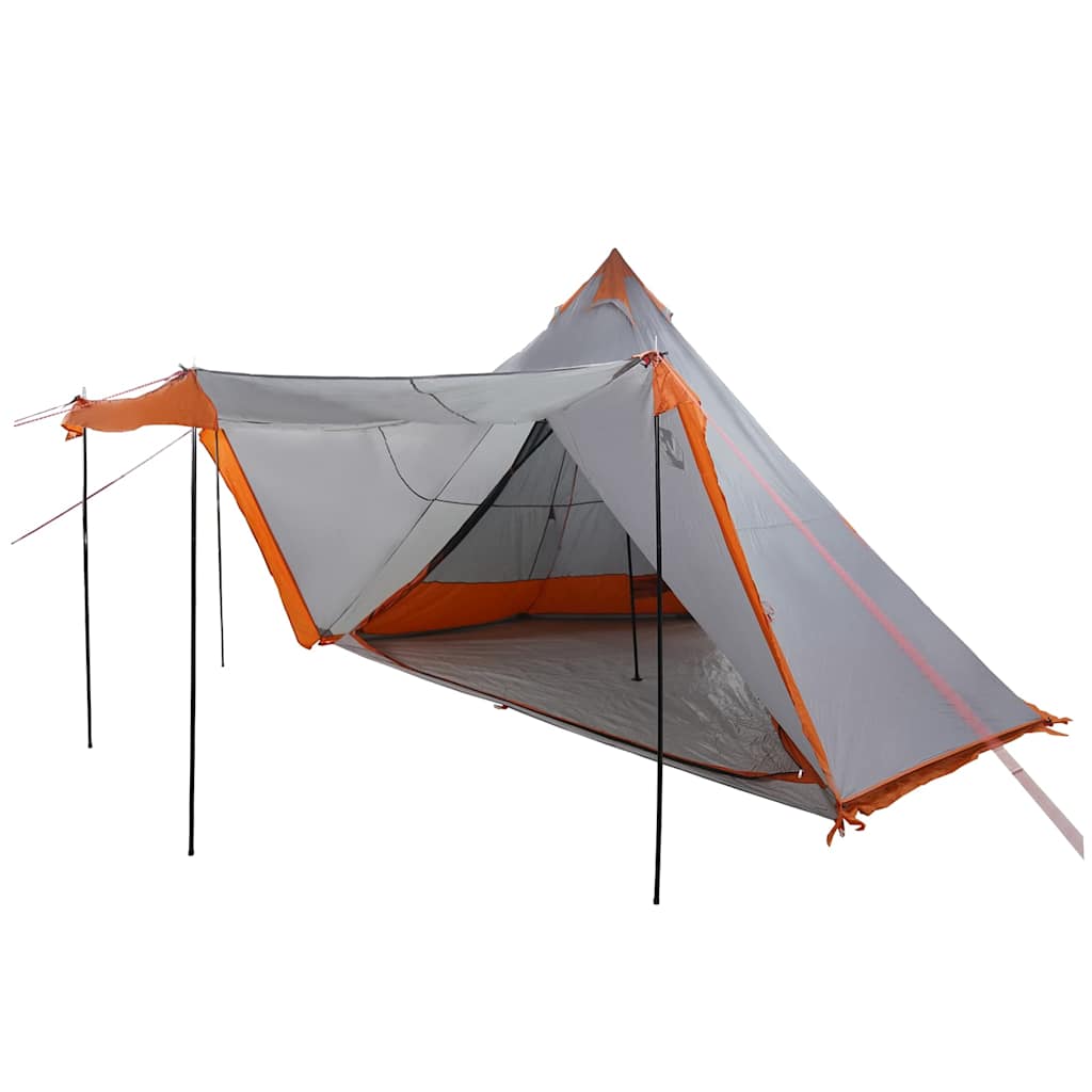 Detail van de vidaXL Tipitent in grijs en oranje, met open luifel en zicht op de binnenruimte.