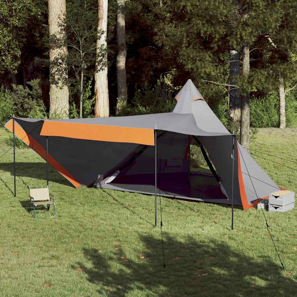 Tipitent vidaXL 8-persoons in grijs met oranje details, waterdicht en opgezet in de natuur.