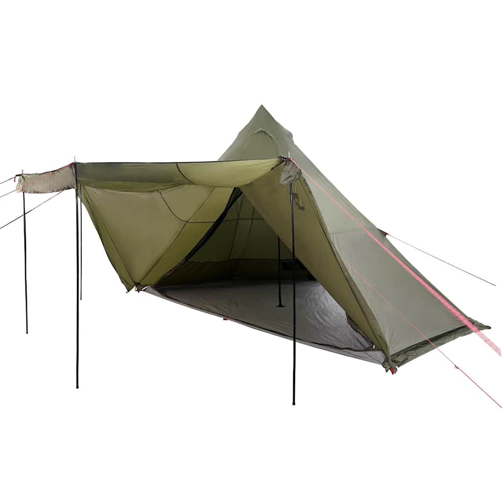 Detail van de vidaXL 8-persoons tipitent in olijfgroen, zijaanzicht met tentdoek en stokken.