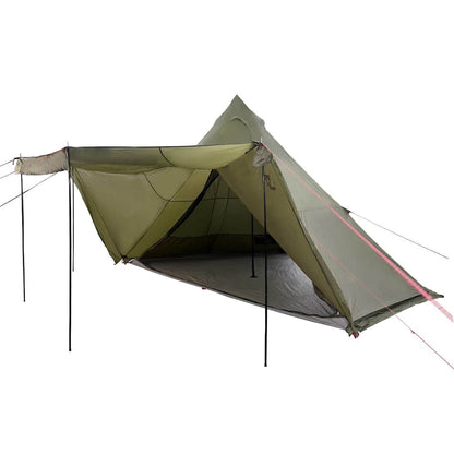 Detail van de vidaXL 8-persoons tipitent in olijfgroen, zijaanzicht met tentdoek en stokken.