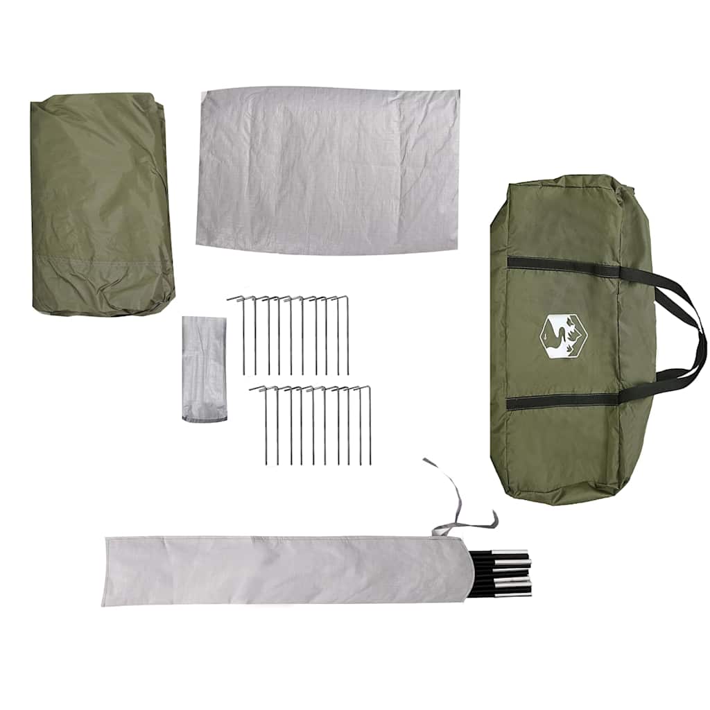Detail van de accessoires van de vidaXL 8-persoons tipitent, inclusief stokken en haringen.