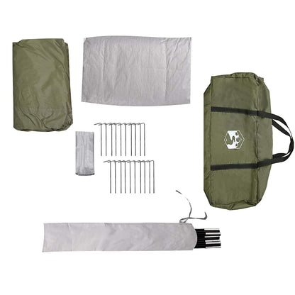 Detail van de accessoires van de vidaXL 8-persoons tipitent, inclusief stokken en haringen.
