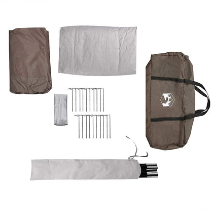 Detail van de accessoires van de vidaXL 8-persoons tipitent, inclusief stokken en haringen.