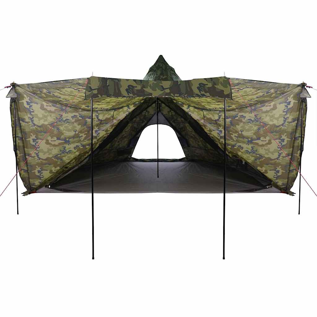 Detail van de vidaXL camouflage tipitent, met open ingang en waterdichte stof.