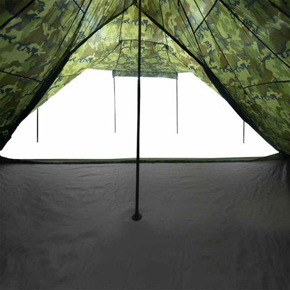 Detail van de binnenkant van de vidaXL camouflage tipitent met een zicht op de tentstructuur.