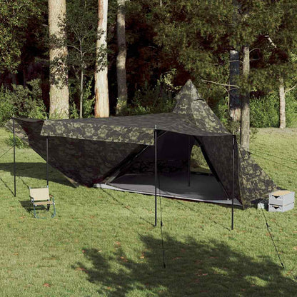 Tipitent vidaXL 8-persoons camouflage tent met waterdichte coating in een groene omgeving.