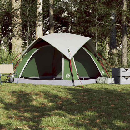 Detail van de vidaXL 4-persoons tent in groen met waterdichte buitentent en open ingang.