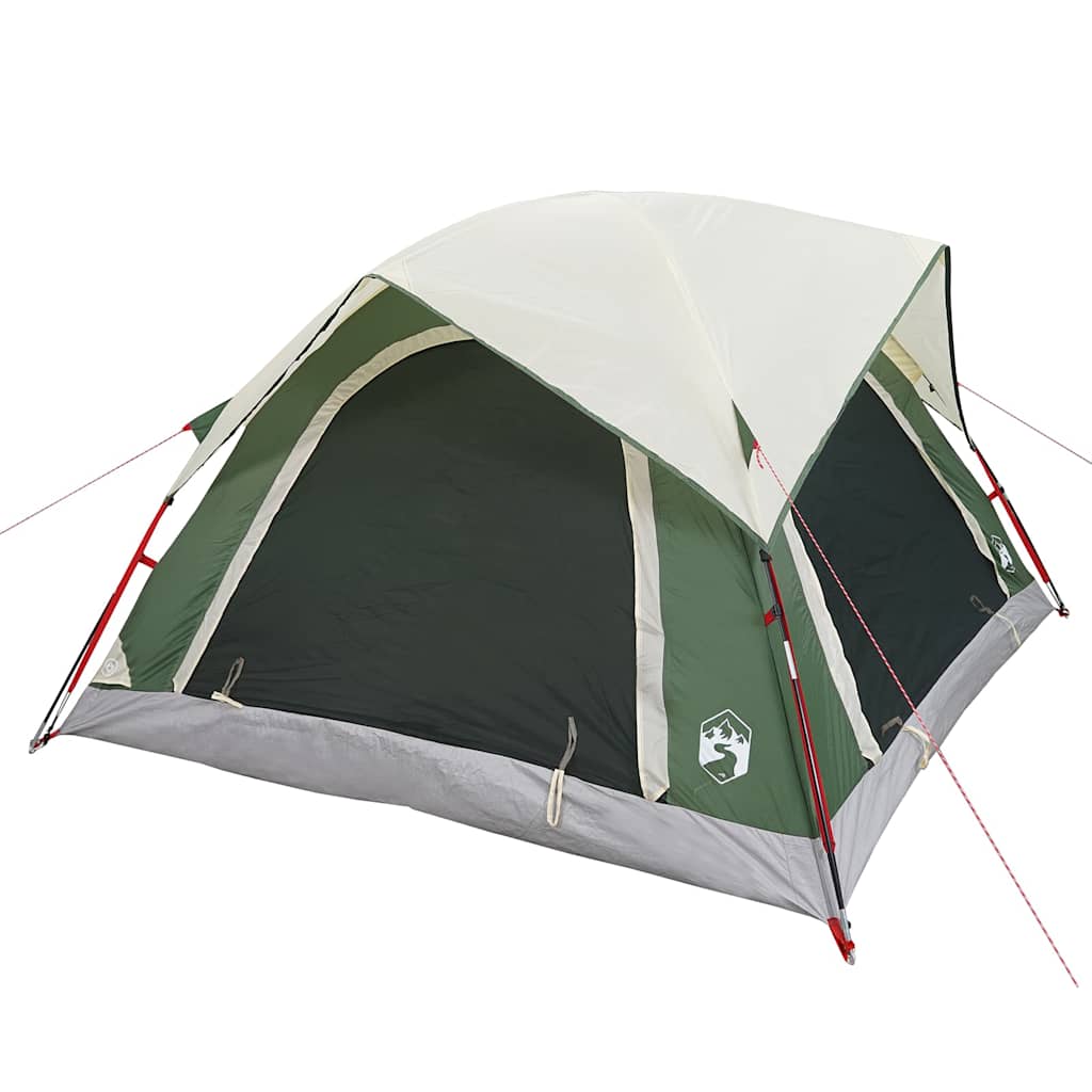 Detail van de groene vidaXL tent met waterdicht ontwerp en lichtgewicht stokken.