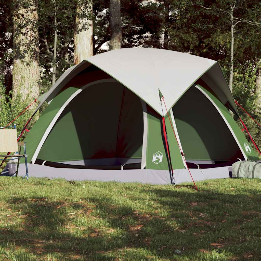 Groene vidaXL tent voor vier personen met waterdicht ontwerp, zijaanzicht in de natuur.