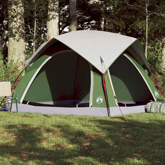 Groene vidaXL tent voor vier personen met waterdicht ontwerp, zijaanzicht in de natuur.