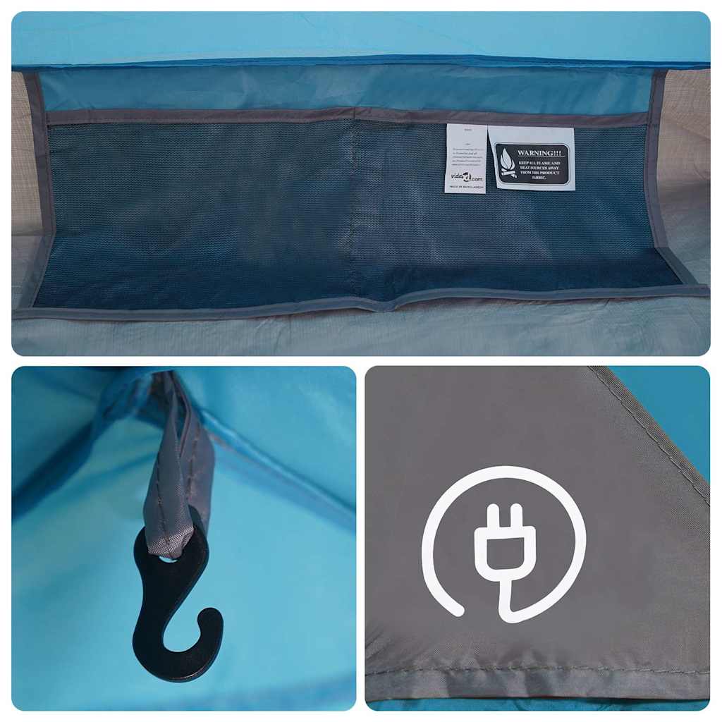 Detail van de binnenkant van de vidaXL tent met opbergvak en haak voor verlichting.