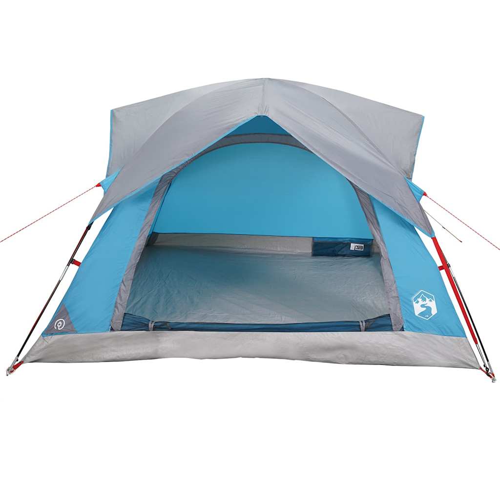 Zijaanzicht van de vidaXL 4-persoons tent in blauw met open ingang.