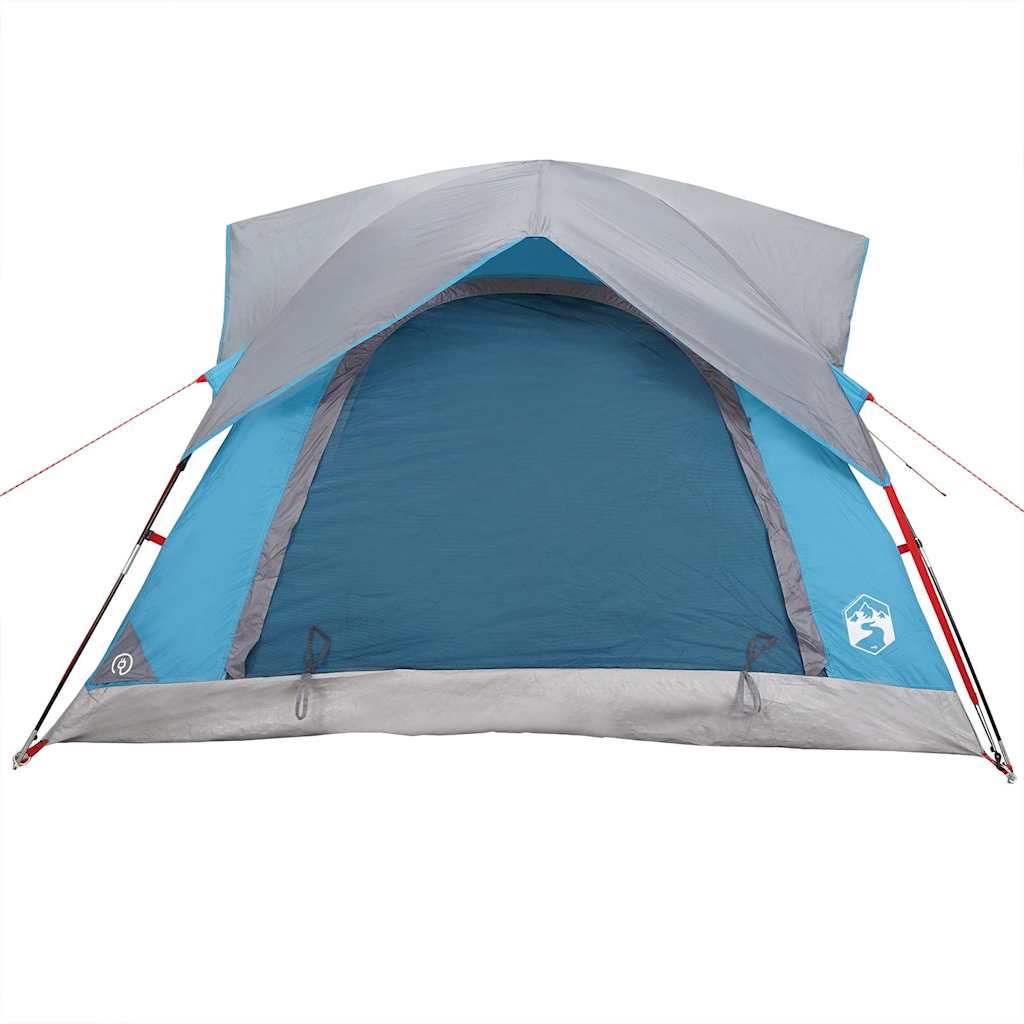 Detail van de vidaXL tent met waterdichte blauwe doek en grijze luifel.