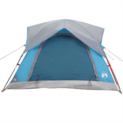 Detail van de vidaXL tent met waterdichte blauwe doek en grijze luifel.