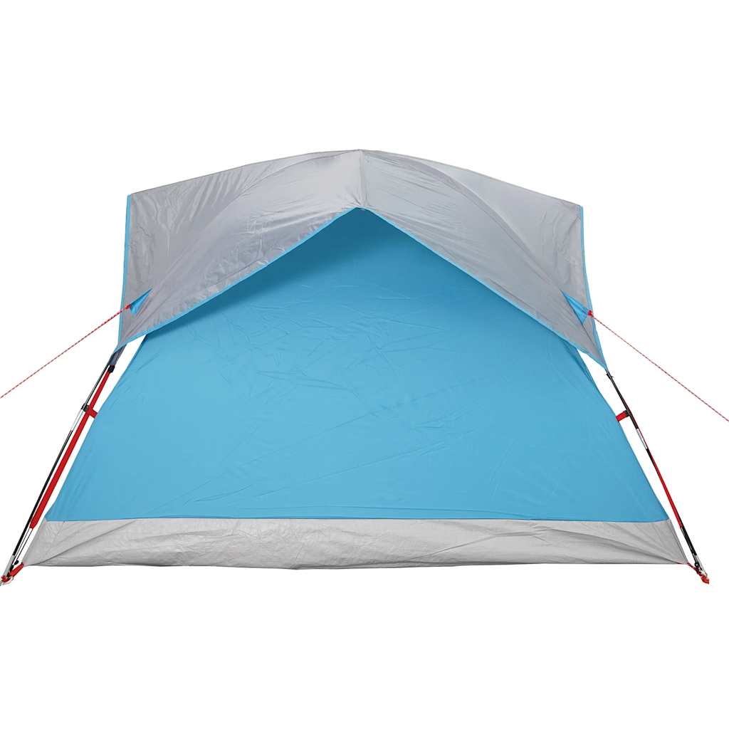 Detail van de waterdichte tent vidaXL in blauw, met zicht op het vooraanzicht en de ingangen.