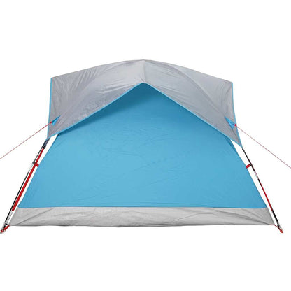 Detail van de waterdichte tent vidaXL in blauw, met zicht op het vooraanzicht en de ingangen.