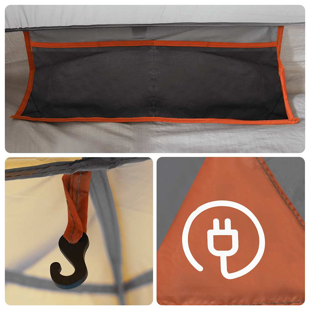 Detail van de binnenkant van de vidaXL tent met opbergvak en haak voor verlichting.