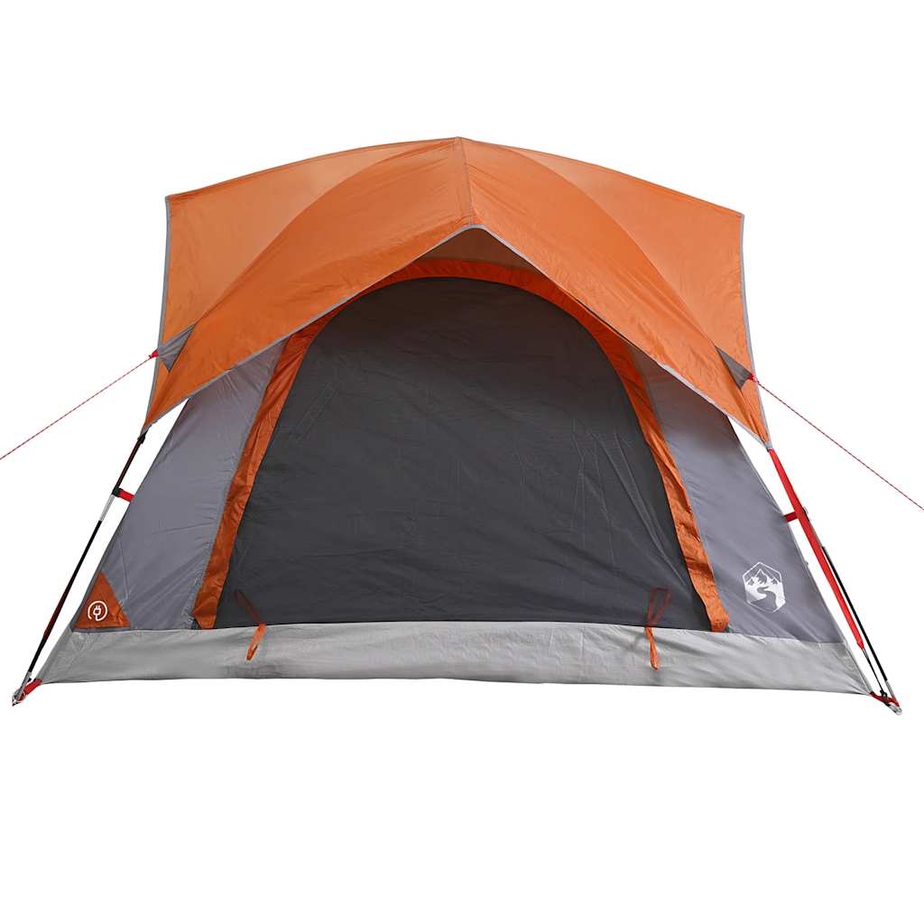 Detail van de tent vidaXL 4-persoons met grijze en oranje kleur, zijaanzicht.