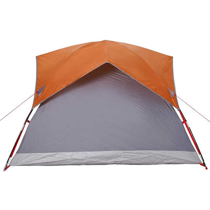 Detail van de grijs en oranje tent van vidaXL, met waterdichte bovenkant en zijaanzicht.