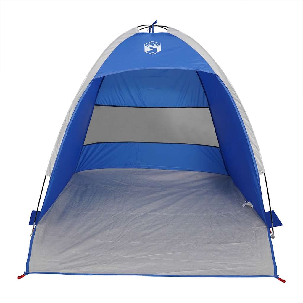 Detail van de azuurblauwe vidaXL strandtent met open ingang en schaduwruimte.