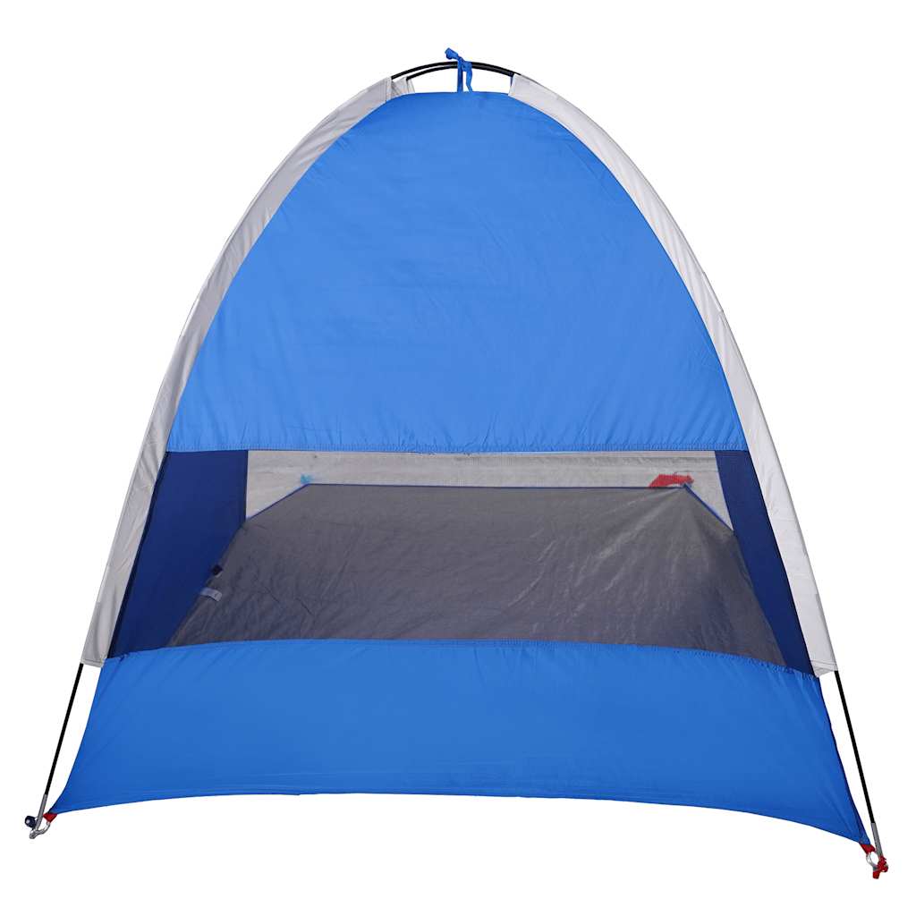Detail van de azuurblauwe vidaXL strandtent met open voorkant en ventilatierooster.