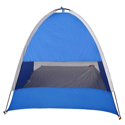 Detail van de azuurblauwe vidaXL strandtent met open voorkant en ventilatierooster.