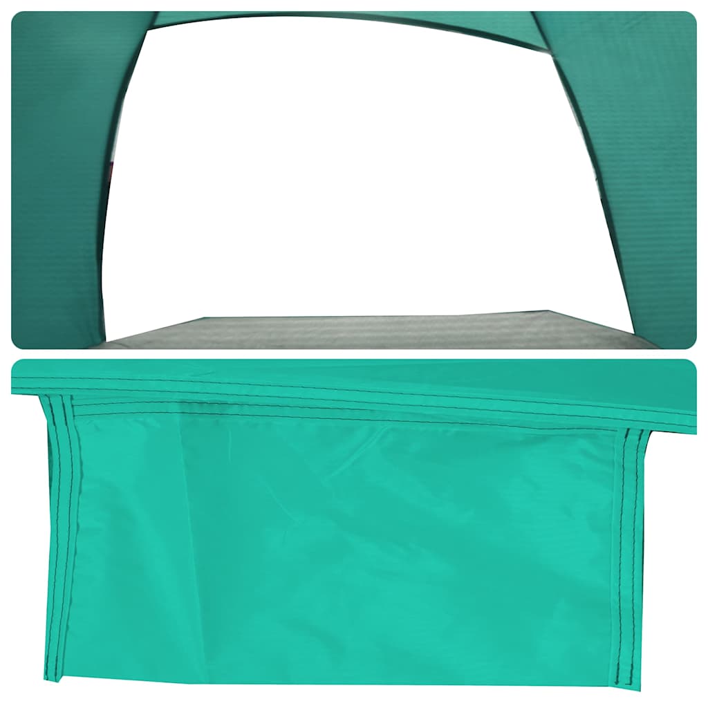 Detail van de zeegroene vidaXL strandtent, met waterdichte onderrand en opbouwstructuur.