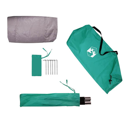Detail van de vidaXL strandtent met accessoires zoals haringen en stokken in zeegroen.