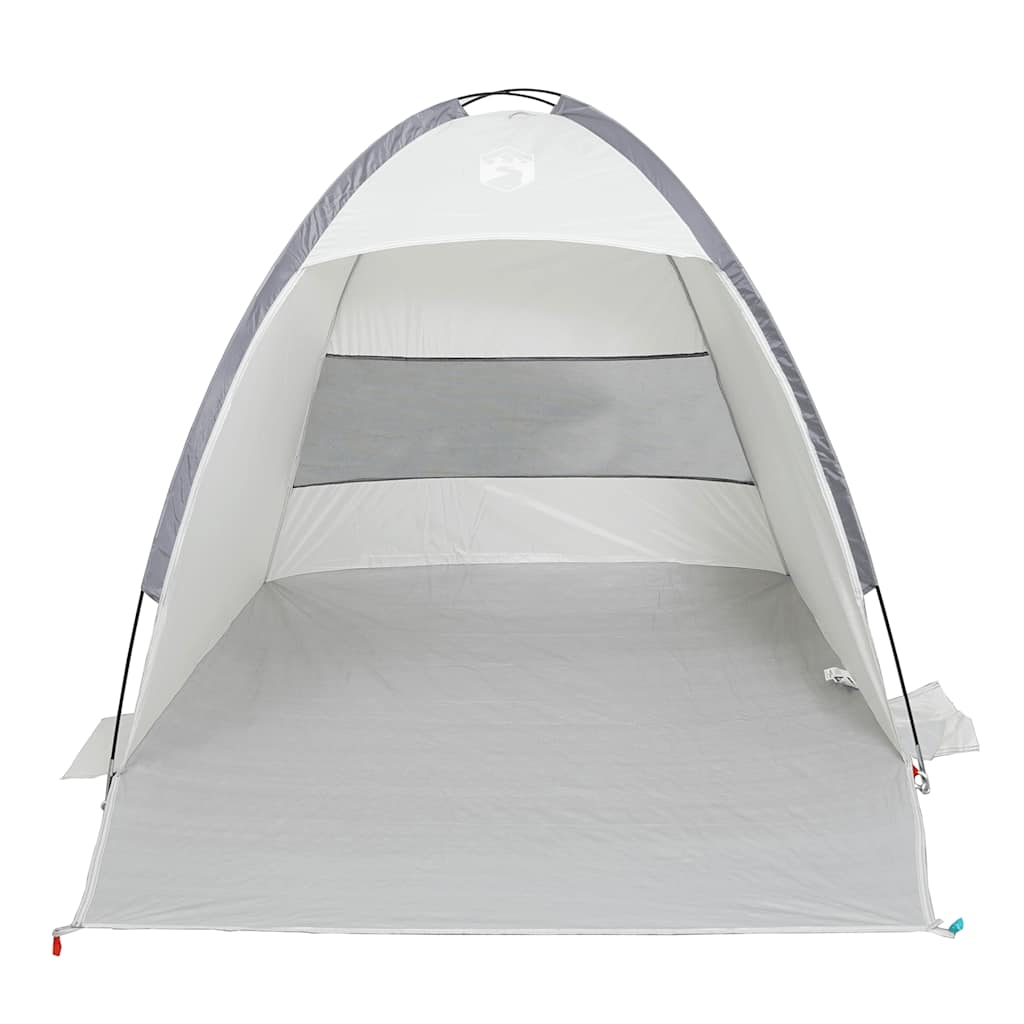Detail van de vidaXL strandtent in grijs, met open ingang en lichte binnenzijde.