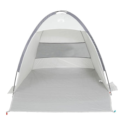Detail van de vidaXL strandtent in grijs, met open ingang en lichte binnenzijde.