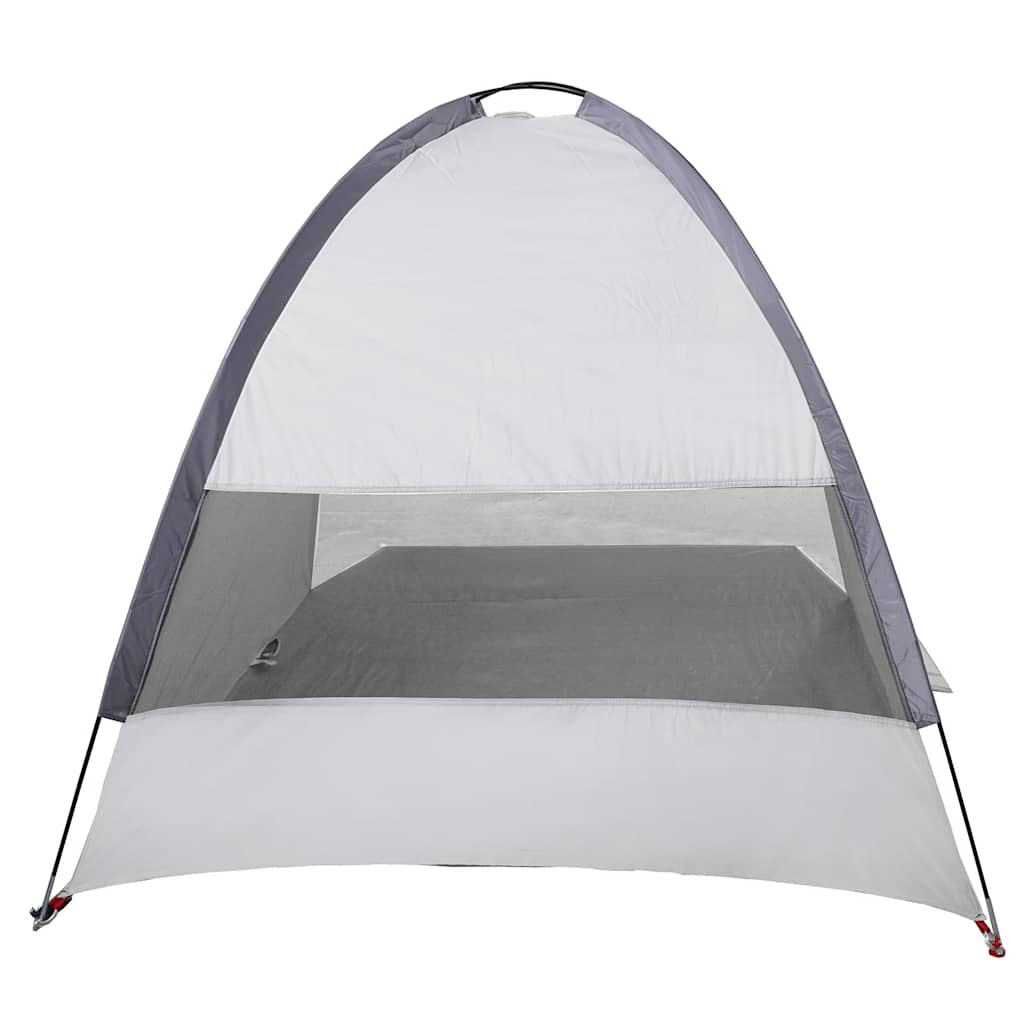 Detail van de vidaXL strandtent in grijs, met een open voorkant en mesh-venster.