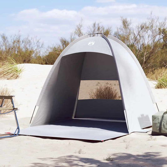 vidaXL 3-persoons waterdichte strandtent in grijs, opgesteld op het strand met een open ingang.