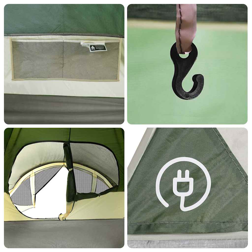 Detail van de binnenzijde van de vidaXL tunneltent met opbergvak en haak.