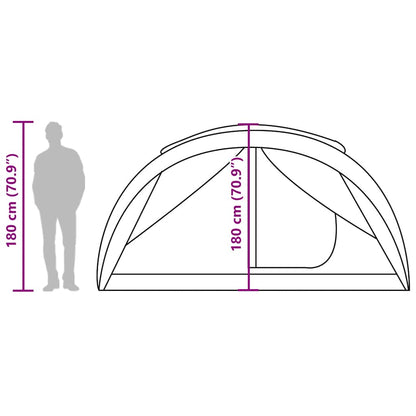 Zijaanzicht van de vidaXL tunneltent met afmetingen en toegangspunt.