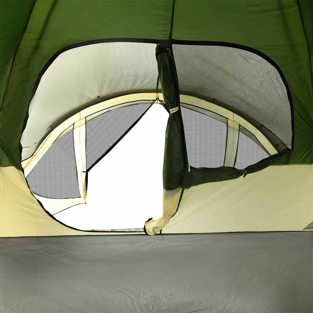 Detail van de groene vidaXL tunneltent met een open toegangspunt en gaasventilatie.
