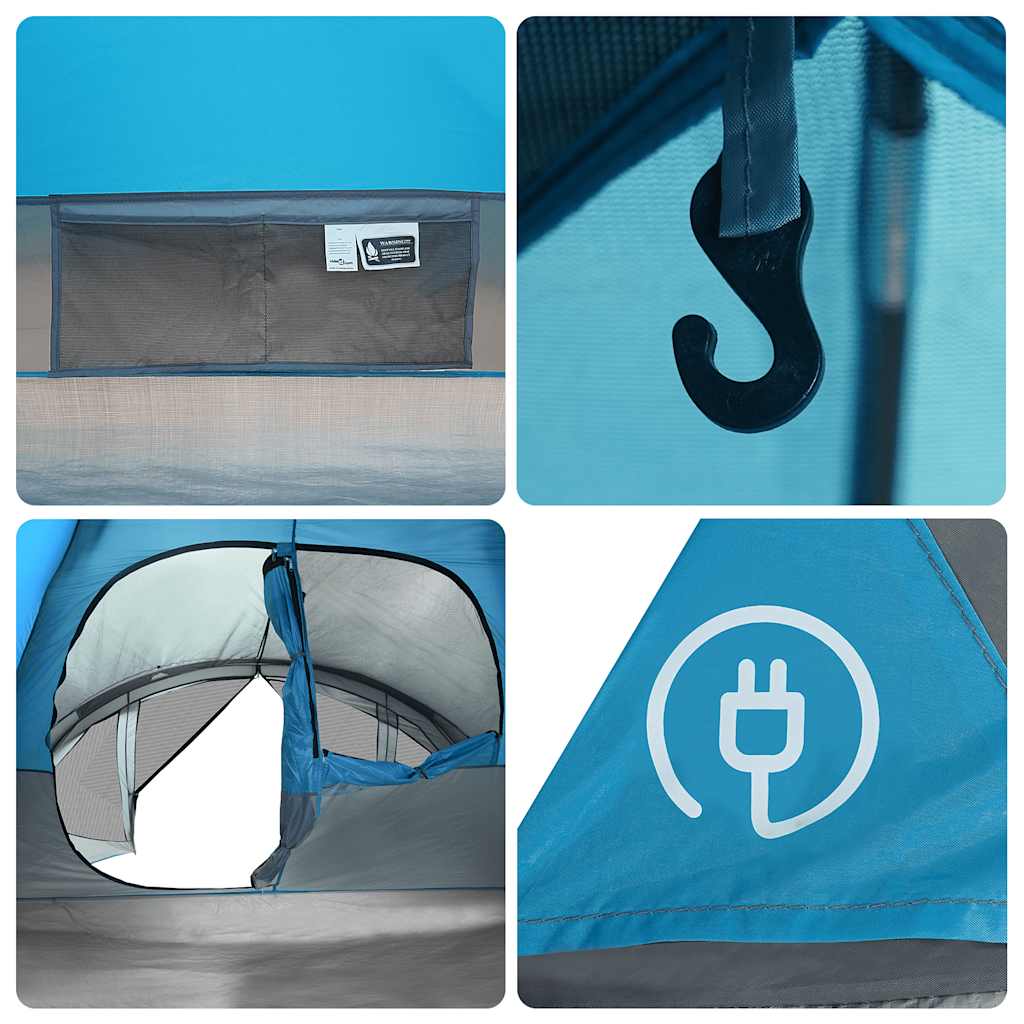 Detail van de vidaXL tunneltent met opbergvak, haak en stroomaansluiting.