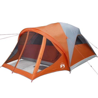Detail van de vidaXL tunneltent met grijze en oranje kleuren, zijaanzicht met open ingangen.