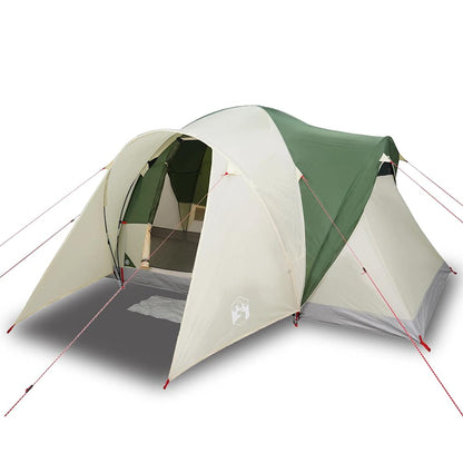 Zijaanzicht van de vidaXL koepeltent in groen, met open ingang en tentstokken.
