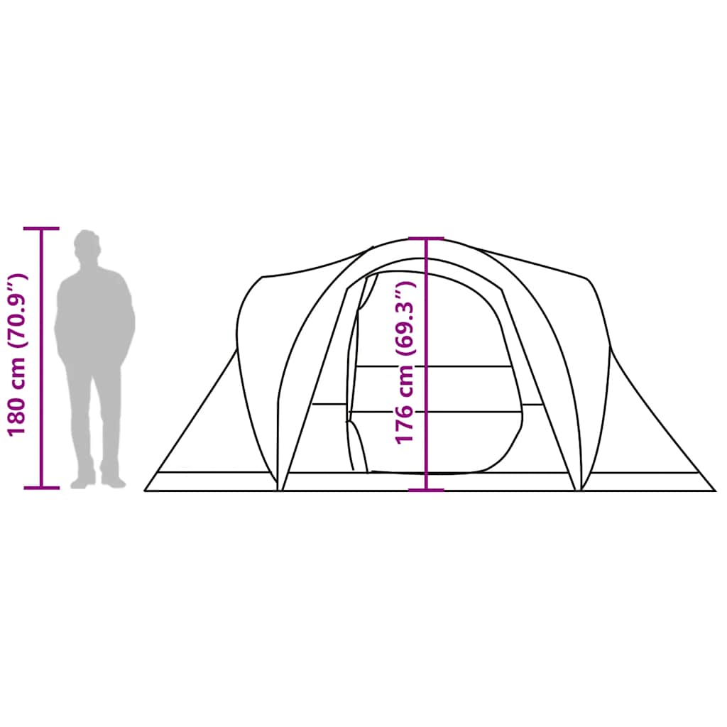 Detail van de vidaXL koepeltent met afmetingen en zijaanzicht van de tent.