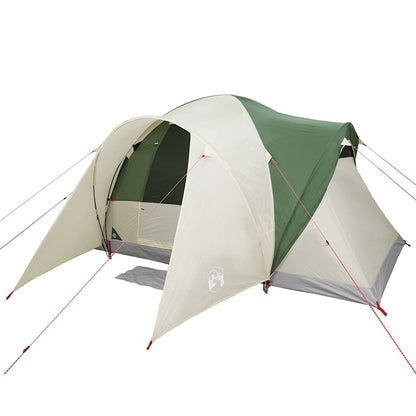 Detail van de vidaXL koepeltent met groene en beige kleuren, zijaanzicht met ingangen.