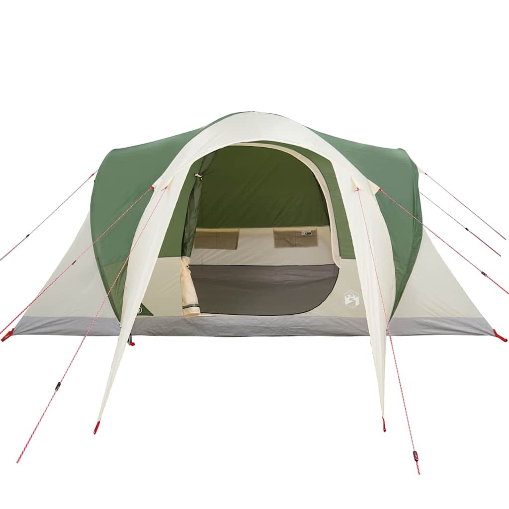 Detail van de vidaXL koepeltent in groen, met open ingang en binnenruimte zichtbaar.
