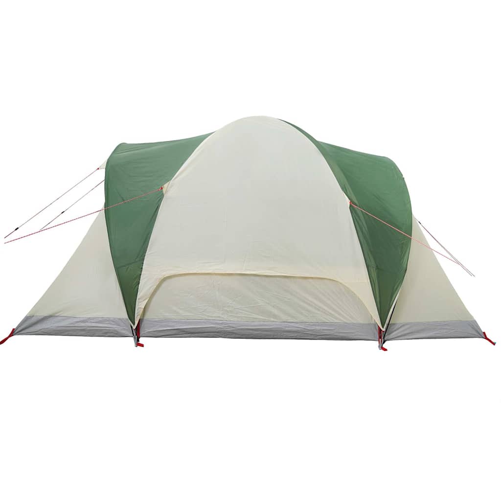 Detail van de vidaXL koepeltent in groen en beige, zijaanzicht met ingangen en ventilatie.