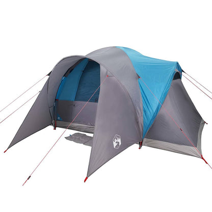 Detail van de vidaXL koepeltent in blauw en grijs, met open ingang en zijpanelen.