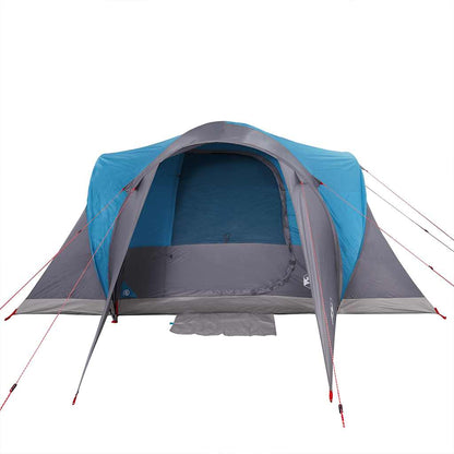 Zijaanzicht van de vidaXL koepeltent in blauw met grijze details en ingangsopening.