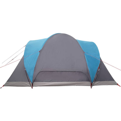 Detail van de vidaXL koepeltent in blauw en grijs, zijaanzicht met ingang zichtbaar.