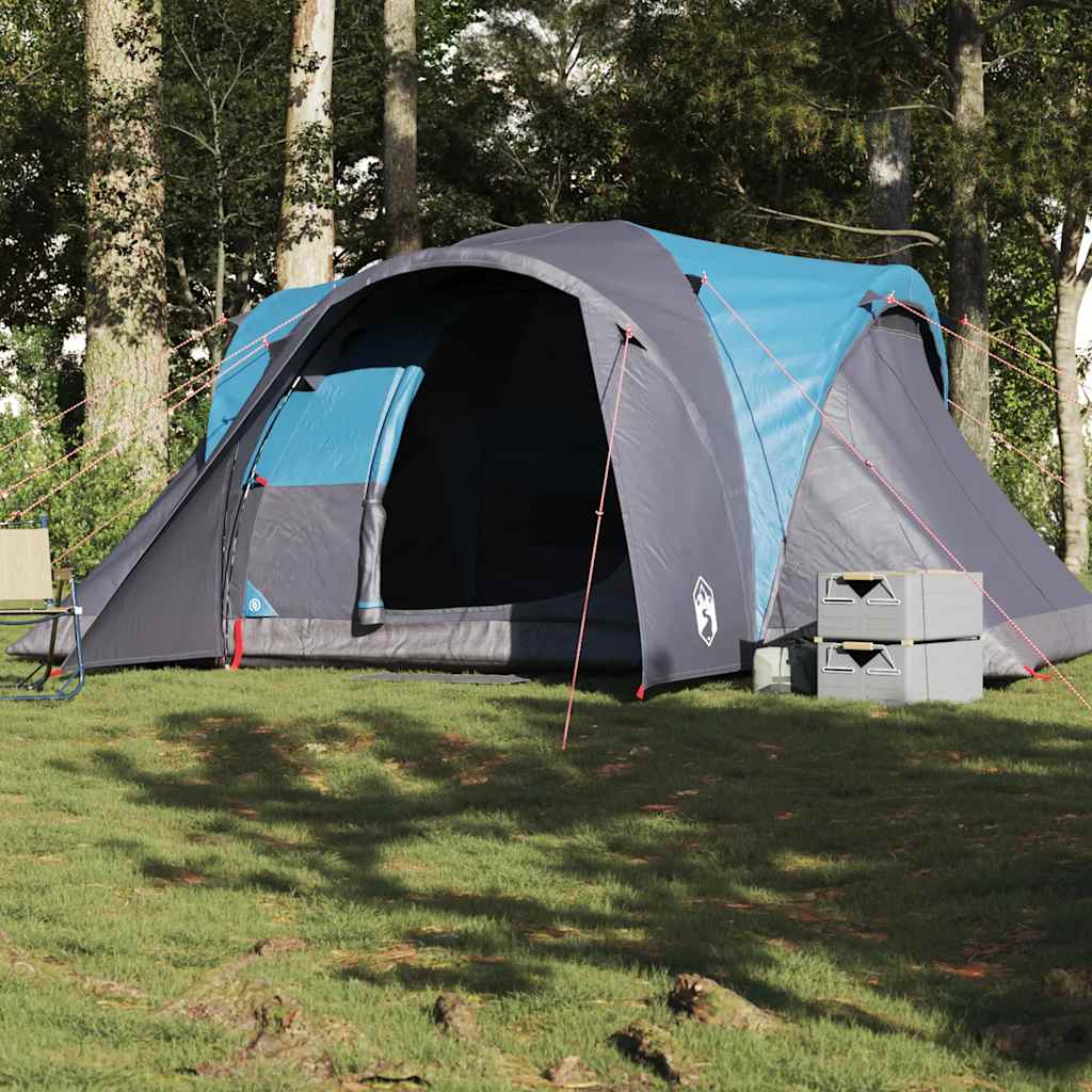 Koepeltent vidaXL 6-persoons in blauw, waterdicht en windbestendig, zijaanzicht.